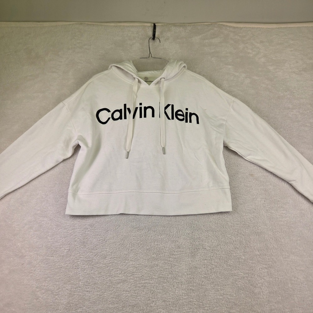 Calvin Klein Performance Womens White Logo Hoodie Sweatshirt Medium 3907